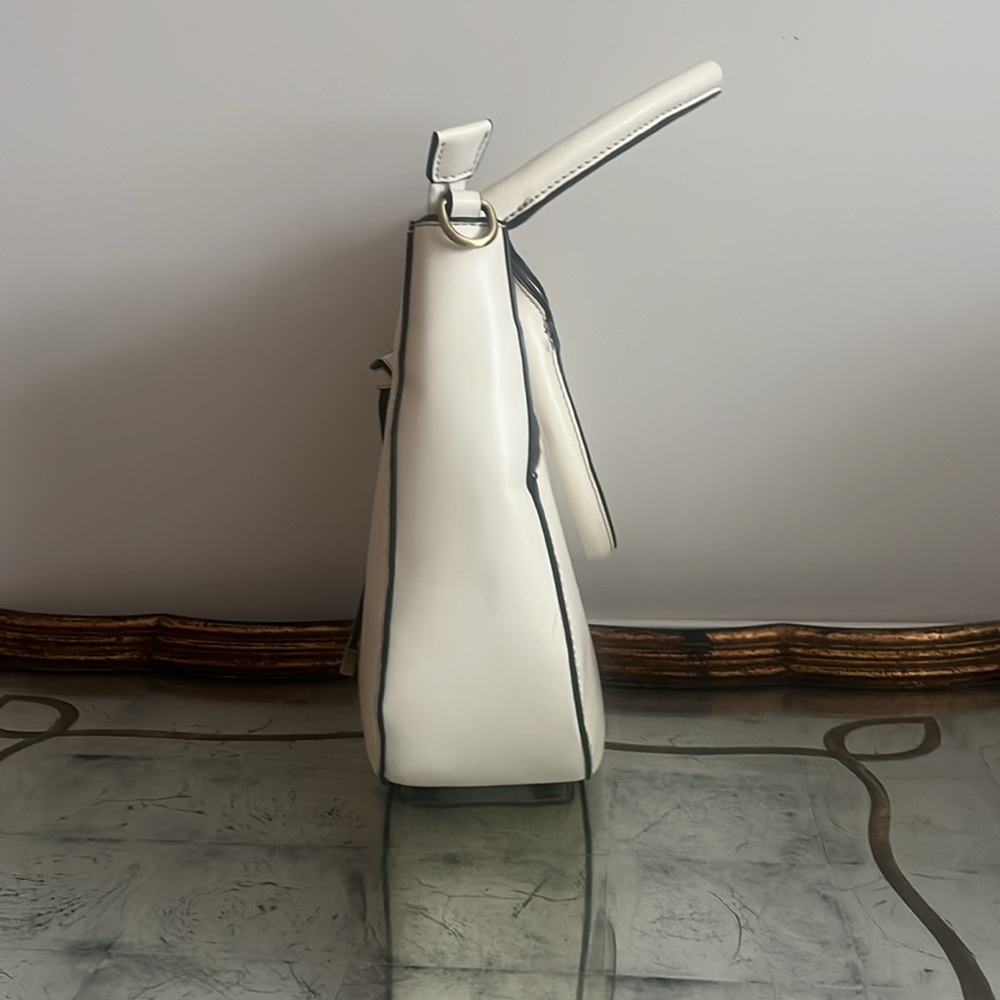 Faux Leather Handbag with Crossbody Strap in Ivory - Picture 3 of 5